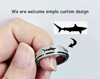 Custom Your Own Pattern Ring, Personalized Stainless Steel Ring, Free Engraving Band, Fidget Ring, Anxiety Ring, Customized Gift