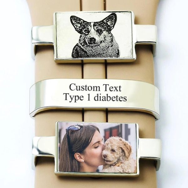 Charm personalizado para correa de reloj, charm con foto personalizada para reloj inteligente, charm con foto personalizada para correa de reloj, accesorio grabado para reloj inteligente