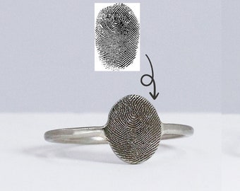 Anillo de huellas dactilares real, personalice su propio anillo de huellas dactilares, anillo de sello de huella digital personalizado, regalo conmemorativo grabado, joyería de recuerdo