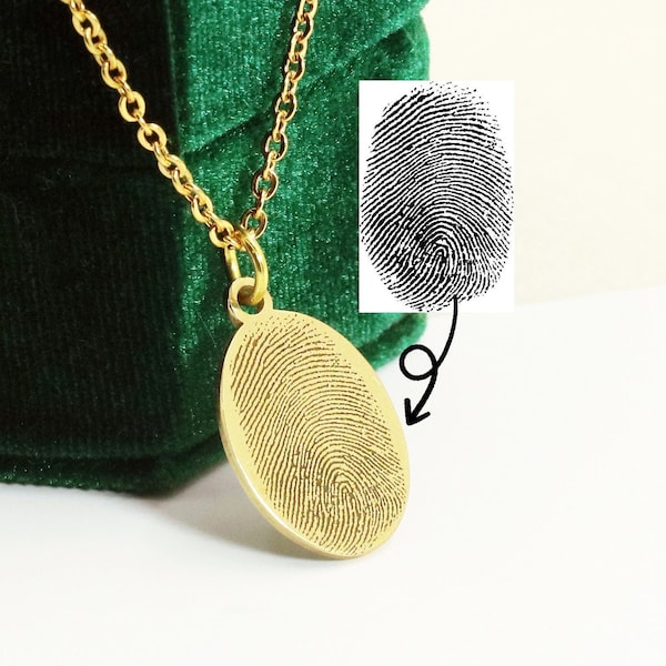 Actual Fingerprint Necklace, Custom Fingerprint Necklace, Personalized Thumbprint Engraved Charm for Mom, Memorial Jewelry Gift