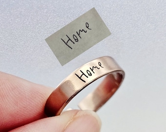 Anillo de escritura real, banda de firma manuscrita personalizada, anillo de nombre ajustable, anillo de grabado de lema personalizado, día de las madres de regalo conmemorativo