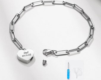 Pulsera de urna personalizada, joyería de cremación de urna personalizada para cenizas, monumento a las cenizas humanas, pulsera colgante de urna de corazón, soporte para cenizas de mascotas