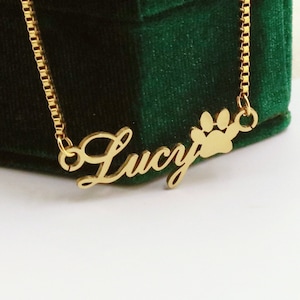 Custom Name Necklace with Paw, Personalized Pet Name Necklace, Dog Pawprint Necklace, Cat Paw Print Necklace, Pet Loss Memorial Gift