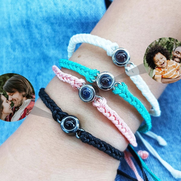 Custom Photo Bracelet, Personalized Picture Projection Bracelet for Couples, Handmade Braided Rope Bracelet for Him Her Couples