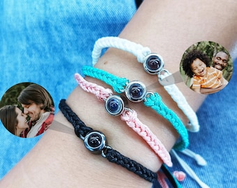 Bracciale fotografico personalizzato, braccialetto personalizzato per proiezione di immagini per coppie, braccialetto in corda intrecciata fatto a mano per lui e le sue coppie