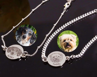 Custom Pet Photo Bracelet, Personalized Dog Photo Bracelet, Cat Picture Charm, Portrait Engraved Gift for Pet Lover, Pet Loss Memorial