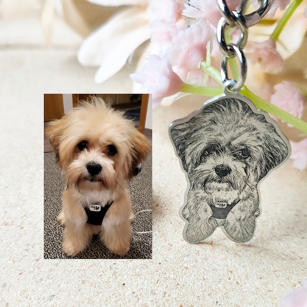 Personalized Dog Photo Engraved Keychain, Customized Cat Picture Keyring, Gift for Pet Lover, Pet Loss Sympathy Gift, Pet Memorial