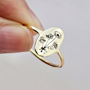 Combined Birth Flowers Ring for Women, Personalized Birthday Flower Bouquet Ring, Birth Month Gift for Her, Unique Jewelry for Mom Mother