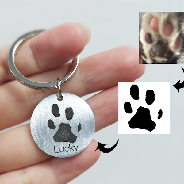 Custom Paw Print Keychain, Actual Dog Pawprints Keyring, Personalized Cat Paw Print Key Chain Engraved with Name, Gift for Pet Lover