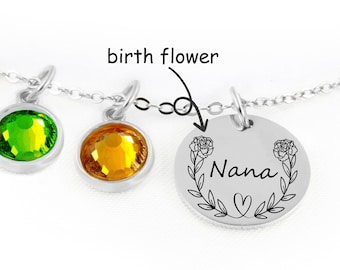 Mothers Necklace with Birthstones, Custom Birth Flower Necklace for Mom, Personalized Floral Necklace for Grandma Nana, Muttertagsgeschenk