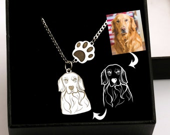 Personalice su propio collar de dibujo de contorno de mascota, collar de foto de perro personalizado, collar de imagen de gato, regalo conmemorativo, convierta la foto en dibujo