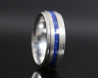 Anillo de tungsteno personalizado para hombres, banda de tungsteno personalizada, anillo de promesa para él, banda de boda grabada, ópalo/lapislázuli/abulón/turquesa