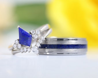 Bagues de couple Lapis Lazuli assorties, bagues de mariage personnalisées, bagues de promesse personnalisées pour les couples, cadeau d’anniversaire, bagues de fiançailles