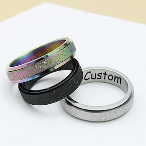 Fidget Spinner Ring, Personalized Anxiety Ring, Rainbow Spin Ring, Stainless Steel Ring for Her Him