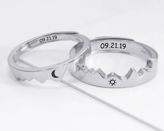 Sun and Moon Rings Personalized Couples Rings Custom Engraved Matching Rings for Couple 925 Silver Couple Ring Set Valentine s Day Gift Etsy