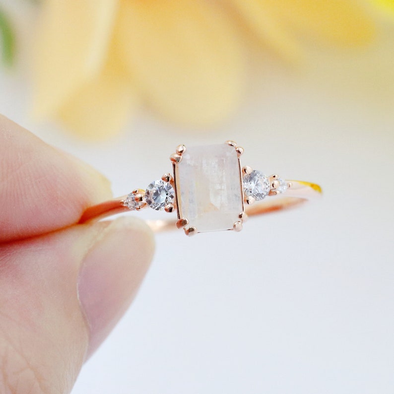 Natural Moonstone Ring, Dainty Moonstone Ring, 925 Sterling Silver Ring, Solitaire Gemstone Ring, Vintage Wedding Ring, Promise Ring image 4