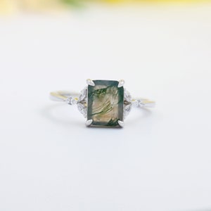 Natural Moss Agate Ring, Green Moss Agate Ring, 925 Sterling Silver Moss Ring, Wedding Band for Her, Promise Ring, Womens Engagement Ring image 5