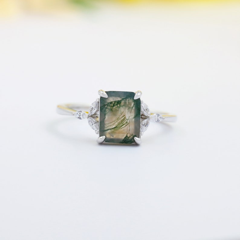 Natural Moss Agate Ring, Green Moss Agate Ring, 925 Sterling Silver Moss Ring, Wedding Band for Her, Promise Ring, Womens Engagement Ring image 5