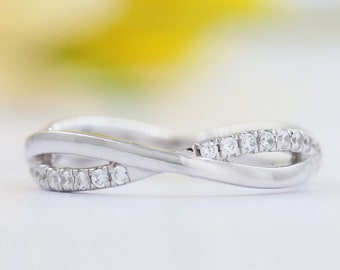 Anillo infinito, banda de eternidad, anillo pequeño retorcido, anillo de bodas para mujeres, anillo de promesa de plata de ley 925 para ella, anillo de compromiso