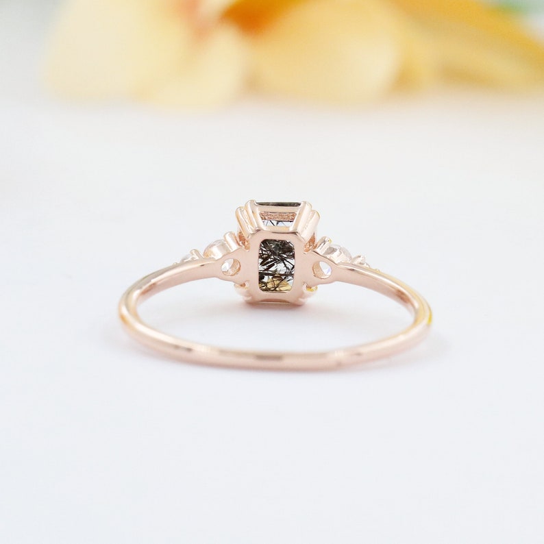 Rutilated Quartz Ring, Natural Black Gemstone Ring, Engagement Ring for Women, Wedding Ring, Promise Ring, Sterling Silver Plated Rose Gold image 6