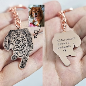 Portachiavi personalizzato con foto di cani incisi, portachiavi personalizzato con foto di gatti, regalo per gli amanti degli animali domestici, regalo di simpatia per la perdita degli animali domestici, memoriale degli animali domestici Oro rosa