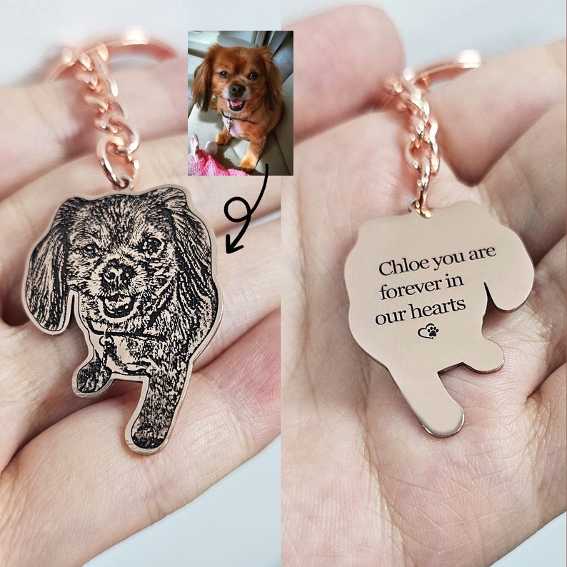 Portachiavi personalizzato con foto di cani incisi, portachiavi personalizzato con foto di gatti, regalo per gli amanti degli animali domestici, regalo di simpatia per la perdita degli animali domestici, memoriale degli animali domestici Oro rosa