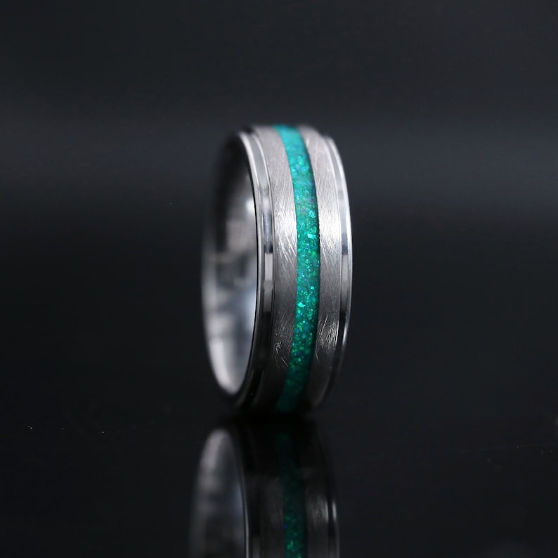 Ensemble de bagues de promesse assorties personnalisées, bagues de mariage personnalisées pour couple, bague de fiançailles pour elle et lui, bague en agate mousse, bague en tungstène His Ring