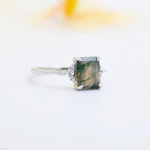 Natural Moss Agate Ring, Green Moss Agate Ring, 925 Sterling Silver Moss Ring, Wedding Band for Her, Promise Ring, Womens Engagement Ring Bild 6
