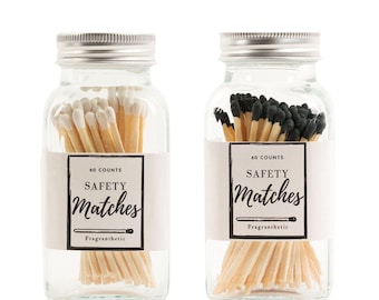 Fragranthetic 3" Dual-Tone Safety Matches in Jar - Set of 2 Jars with Black and White Tips | 60 Matchsticks per Jar | Perfect for Home Decor
