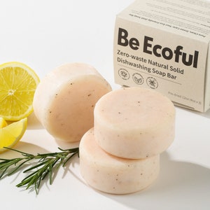 BeEcoful (3 pcs) Zero Waste Natural Dish Soap Bar (Pack of 3) - Eco-Friendly with Plastic-Free Packaging and Sustainable Organic Ingredients