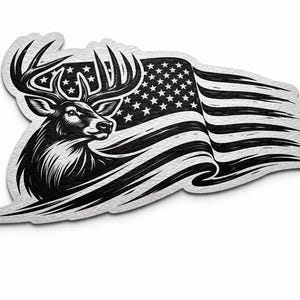 Silver Leather Whitetail Buck American Flag Patch – Laser Engraved Deer Hunter Emblem