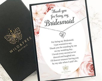 Bridesmaid Necklace Jewellery Gift Present with Special Thoughtful Words and Beautiful Gift Box Perfect for Wedding Day Gift