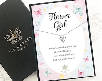 Flower Girl Necklace Jewellery Gift Present with Special Thoughtful Words and Beautiful Gift Box Perfect for Wedding Day Gift