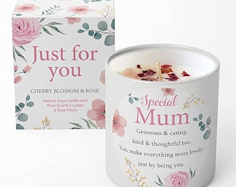 Mamma Compleanno Candela Profumata Cera di soia con Cristalli di Quarzo Rosa un regalo premuroso o un regalo per il compleanno Natale Festa della mamma