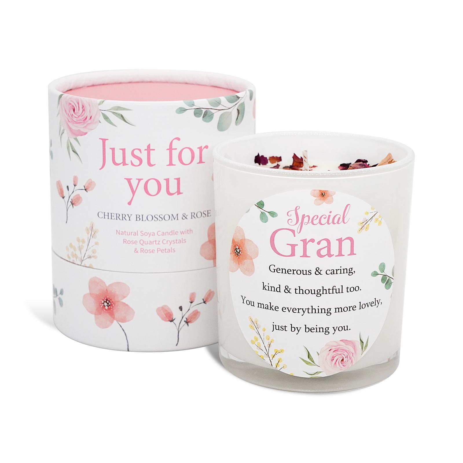Gran Birthday Scented Candle Soy Wax with Rose Quartz Crystals a Thoughtful Gift or Present for Birthday Christmas Mothers Day