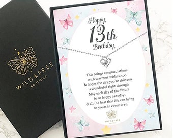 13th Necklace Jewellery Gift Present with Special Thoughtful Words and Beautiful Gift Box Perfect 13th Birthday Gift