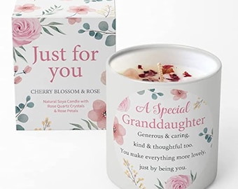 Granddaughter Scented Candle Soy Wax with Rose Quartz Crystals a Thoughtful Gift or Present for Granddaughter Birthday Christmas