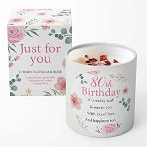 80th Birthday Scented Candle Soy Wax with Rose Quartz Crystals a Thoughtful 80th Birthday Gift Special Sentimental Birthday Present