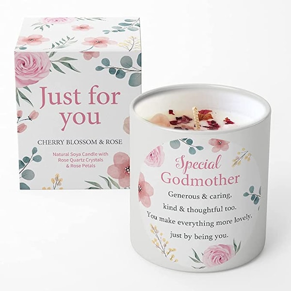 Godmother Scented Candle Soy Wax with Rose Quartz Crystals a Thoughtful Gift or Present for Godmother Birthday Christmas