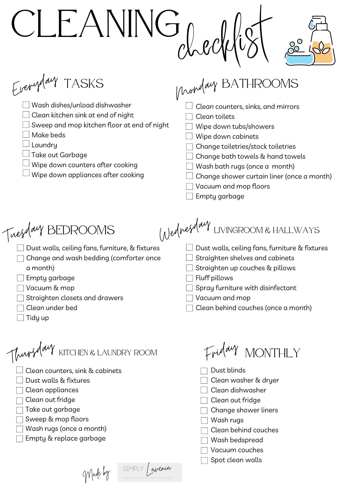 Cleaning Checklist Etsy