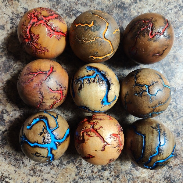 Lichtenberg 2" Wood Spheres. Fractal Burnt Wood Balls. Colored and Natural, Each One is Unique!