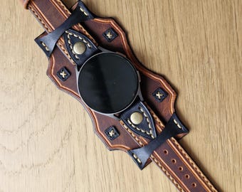 Handmade Wide Leather Watch Cuff: Steampunk Rustic Style
