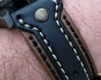 Handmade Steampunk Leather Watch Strap: Special Hand-stitched