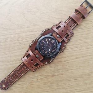 Handmade Wide Leather Watch Cuff: Rustic Steampunk Style