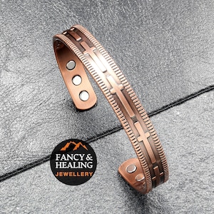 Cross Bracelet, Copper Cross Cuff, Copper Bangle, 6 Magnet Balance Bracelet, Magnetic Therapy Bracelet, Religious Bracelet