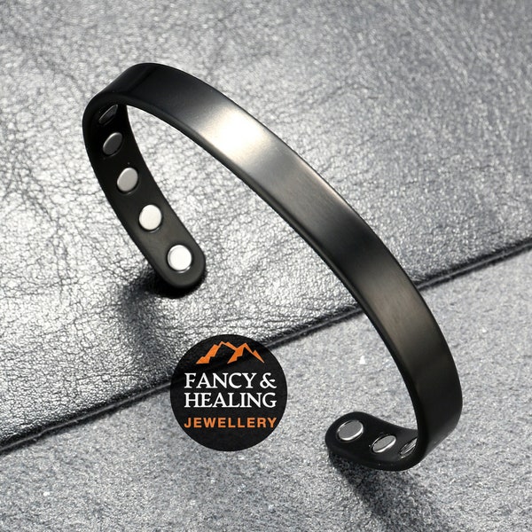 Titanium Cuff, Magnetic Titanium Bracelet, Black Mens Bracelet, Magnetic Therapy Bracelet, 10 Magnets Bracelet for Balance, Pain-Relief