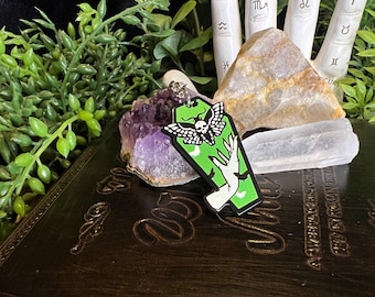Cute Spooky Green Death Moth Witch Hand Coffin Keychain