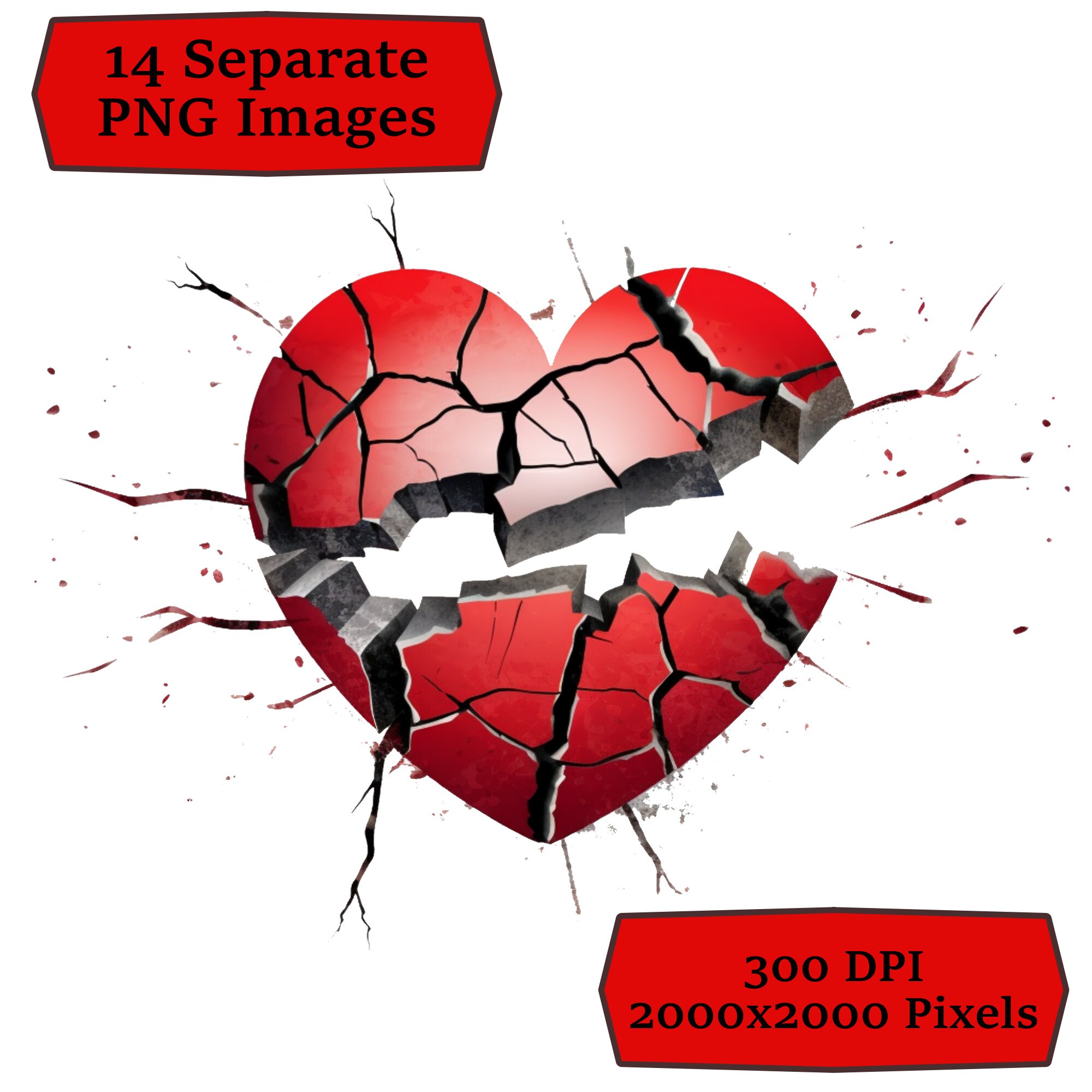 Shattering Red Heart Clipart 14 Images 300 DPI No - Etsy