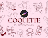 50+ Coquette tattoo Stamp Brush Procreate, feminine tattoo, girly tattoo, whimsical Tattoo Stencil, Ready to Use Flash, aesthetic tats