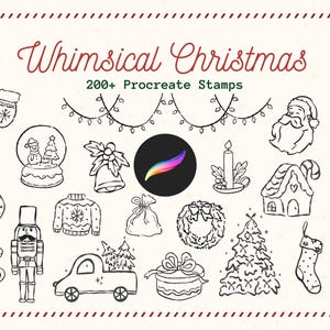 200+ wunderliche Weihnachtsprocreate-Stempel, Weihnachtspinsel für Procreate, Weihnachtsmann, Weihnachtsbaum, handgezeichneter Stil